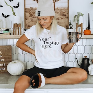 Bella Canvas 3001 Mockup | Bella Canvas White | Halloween Mockup | Autumn Mockup | Fall TShirt Mockup | Boho Mockup | Fall Mockup