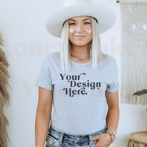 Bella Canvas 3001 Mockup | Bella Canvas Athletic Heather Shirt | Athletic Heather Bella Canvas 3001 Mockup | Model Mockup | Boho Mockup