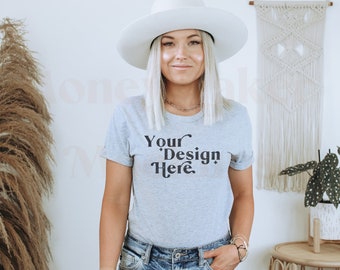Bella Canvas 3001 Mockup | Bella Canvas Athletic Heather Shirt | Athletic Heather Bella Canvas 3001 Mockup | Model Mockup | Boho Mockup