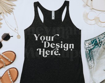 Next Level 6733 Mockup | Tank Mockup | Next Level 6733 Mockup Vintage Black | Flatlay Mockup | Flat Lay Tanktop Mockup | Summer Mock Up