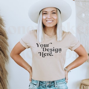 Bella Canvas 3001 Mockup | Bella Canvas Sand Dune Shirt | Beige Tshirt Mockup | Spring Shirt Mockup | Summer T-Shirt Mockup | Model Mockup