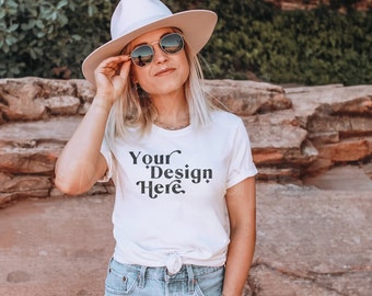 Bella Canvas 3001 Mockup | Bella Canvas White Shirt | White Shirt Mockup | Lifestyle Mockup | Model Mockup | Boho Mockup | Nature Mockup