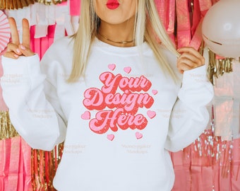 Valentines Day Mockup | Gildan 18000 White Mock Up | Valentines Shirt Mockup | Birthday Shirt Mockup | Bachelorette Party Shirt Mockup