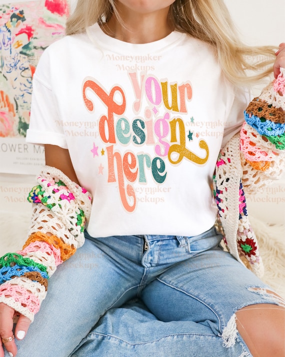 White Comfort Colors 1717 Mockup | Comfort Colors White Mockup | Spring Mockup | Easter Shirt Mockup | Cottagecore Mockup | Summer Mockup