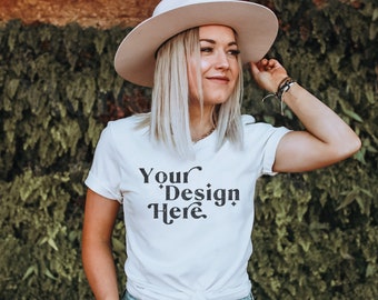 Bella Canvas 3001 Mockup | Bella Canvas White Shirt | White Shirt Mockup | Lifestyle Mockup | Model Mockup | Boho Mockup | Nature Mockup