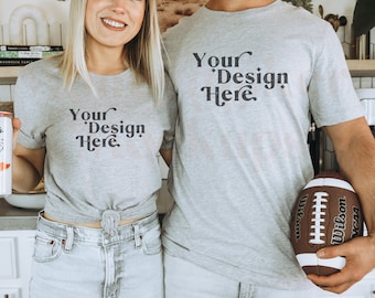 Black Bella Canvas 3001 Athletic Heather Mockup | Gameday Mockup | Sports Mockup | Mens Shirt Mockup | Superbowl Mock | Football Mockup