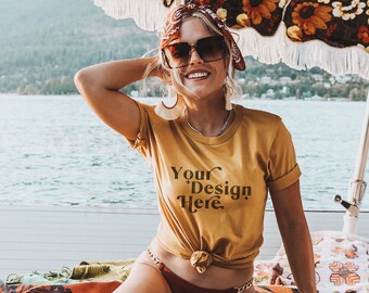 Bella Canvas 3001 Mockup | Bella Canvas Mustard Shirt | Tshirt Mockup | Spring Shirt Mockup | Summer T-Shirt Mockup | Model Mockup