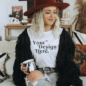 Bella Canvas 3001 Mockup | Bella Canvas White | Halloween Mockup | Autumn Mockup | Fall TShirt Mockup | Boho Mockup | Fall Mockup
