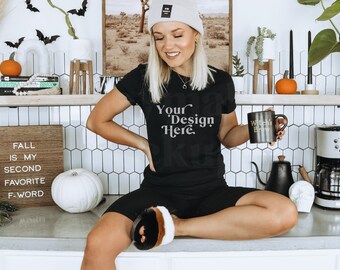 Black Bella Canvas 3001 Mockup | Fall Shirt Mockup | Autumn Mockup | Fall T-Shirt Mockup | Fall Mockup | Halloween Mock Up