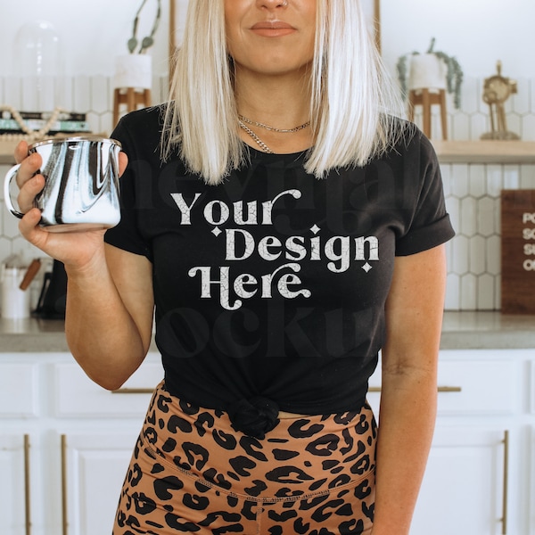Bella Canvas 3001 Schwarz T-Shirt Mockup | Boho-Café