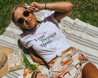White Gildan 64000 Mockup | Gildan 64000 White Shirt Mockup | Gildan 64000 Mockup | Model Mockup | Summer Shirt Mock | Summer Mock