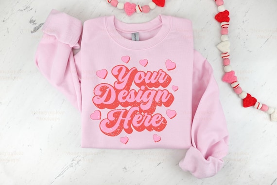 Valentines Day Mockup | Pink Gildan 18000 Mockup | Valentines Sweatshirt Mockup | Sweatshirt Mockup | Pink Sweatshirt Mockup