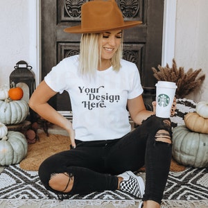 Bella Canvas 3001 Mockup | Bella Canvas White | White Halloween Mockup | Autumn Mockup | Fall TShirt Mockup | Boho Mockup | Fall Mockup