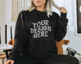 Black Gildan 18000 Mockup | Fall Hoodie Mockup | Autumn Mockup | Fall Shirt Mockup | Fall Mockup | Halloween Mockup | Sweatshirt Mockup