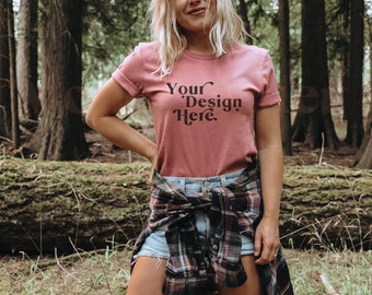 Bella Canvas 3001 Mockup | Mauve Bella Canvas 3001 Mockup | Bella Canvas Mauve |T-Shirt Mockup | Model Mockup | Boho Mockup | Lifestyle Mock