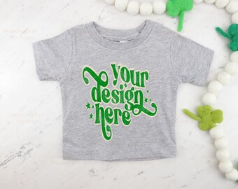 St. Patricks Day Mockup | Athletic Heather Bella Canvas 3001T Mockup | Kids St Pattys Day Shirt Mockup | Kids Shirt Mockup