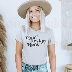 Bella Canvas 3001 Mockup | Bella Canvas Heather Tan Shirt | Tan Tshirt Mockup | Spring Shirt Mockup | Summer T-Shirt Mockup | Model Mockup