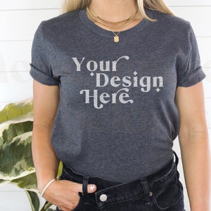 Bella Canvas 3001 Mockup | Bella Canvas Dark Heather Shirt | Tshirt Mockup | Grey Shirt Mockup | Model Mockup | Boho Mockup | Minimal Mockup