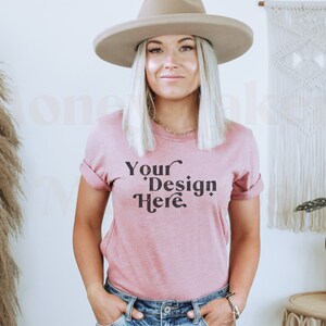 Bella Canvas 3001 Mockup | Heather Mauve Bella Canvas 3001 Mockup | T-Shirt Mockup | Model Mockup | Boho Mockup | Lifestyle Mock