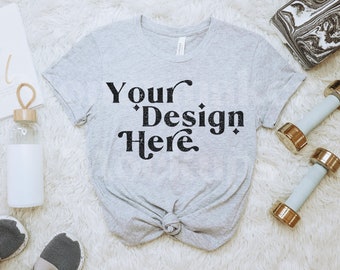 Bella Canvas 3001 Mockup | Bella Canvas Athletic Heather Shirt | Flat Lay Tshirt Mockup | Fitness Mockup | Gym T Shirt Mockup | Workout
