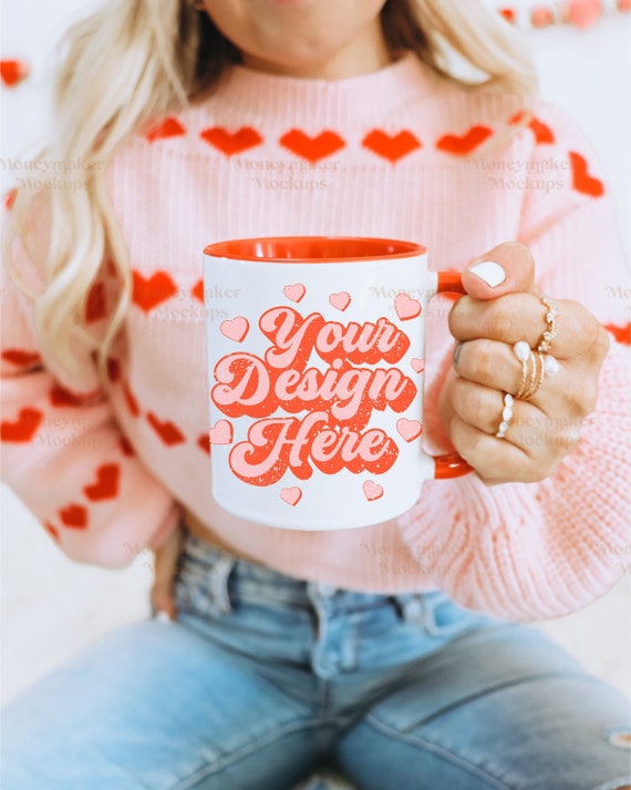 Valentines Day Mug Mockup | Ceramic Mug Mockup | Accent Mug Red and White Mockup | Mug Mockup | Bachelorette Mockup | Bridal Themed Mug Mock