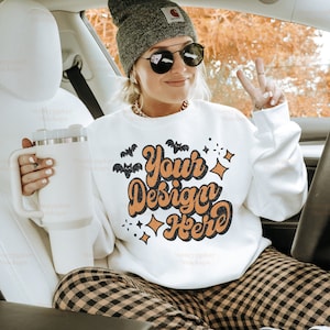 Halloween Mockup White Gildan 18000 Mockup | Gildan 18000 Sweatshirt Mockup | Halloween Shirt Mockup | Oversized Mockup | Trendy Mockup
