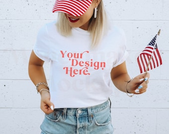 4th of July Gildan 64000 Mockup | Gildan 64000 White Shirt Mockup | White Shirt Mockup | Independence Day Shirt Mockup | Patriotic Mockup