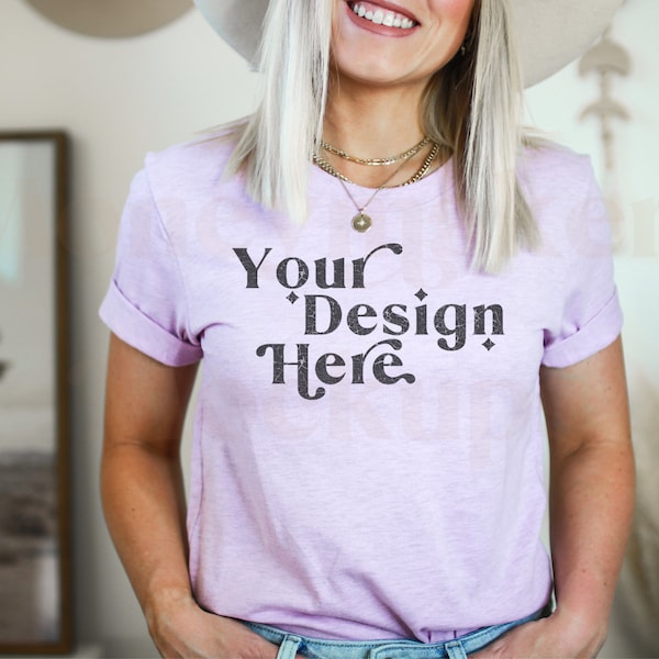 Bella Canvas 3001 Mockup | Bella Canvas Heather Prism Lilac Shirt | Tshirt Mockup | Heather Prism Lilac Mockup | Model Mockup | Boho Mockup