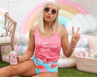 Next Level 1533 Mockup | Next Level Hot Pink Tank Top Mockup | Tank Top Mockup | Model Mockup | Summer Shirt Mock | Summer Mockup