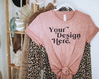 Bella Canvas 3001 Mockup | Bella Canvas Heather Mauve Shirt | Bella Canvas Tshirt Mockup | Heather Mauve Shirt Mockup | Hanging Mockup