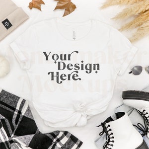 White Bella Canvas 3001 Mockup | Bella Canvas White | Fall Shirt Mockup | Autumn Mockup | Fall T-Shirt Mockup | Fall Mockup | Halloween Mock