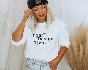 Gildan 18000 Mockup | Gildan White Sweatshirt Mockup | Sweatshirt Model Mockup | Gildan Sweatshirt Mockup | White Sweatshirt Mockup