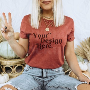 Bella Canvas 3001 Mockup | Bella Canvas Heather Clay | Halloween Mockup | Autumn Mockup | Fall T-Shirt Mockup | Boho Mockup | Fall Mockup