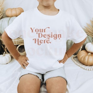 Bella Canvas 3001Y | Bella Canvas White | Kids Fall Shirt Mockup | Autumn Mockup | Kids T-Shirt Mockup | Fall Mockup | Kids Shirt Mockup