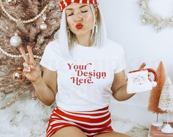 Christmas Mockup | Gildan 64000 Softstyle Mockup | Gildan 64000 White | Holiday Shirt Mockup | Christmas Shirt Mockup | Winter Mockup