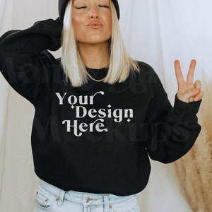 Gildan 18000 Mockup | Gildan Black Sweatshirt Mockup | Sweatshirt Model Mockup | Gildan Sweatshirt Mockup | Black Sweatshirt Mockup