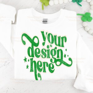St Patricks Mockup | White Gildan 18000 Mockup | St. Patricks Day Sweatshirt Mockup | St Pattys Sweatshirt Mockup | St Patties Day Mockup