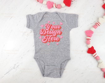 Valentines Day Mockup | Baby Bodysuit Rabbit Skins 4400 Mockup | Valentines Bodysuit Mockup | Baby Mockup | Baby Bodysuit Mockup