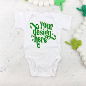 St. Patricks Day Mockup | Baby Bodysuit Rabbit Skins 4400 Mockup | St Pattys Day Bodysuit Mockup | Baby Mockup | White Baby Bodysuit Mockup