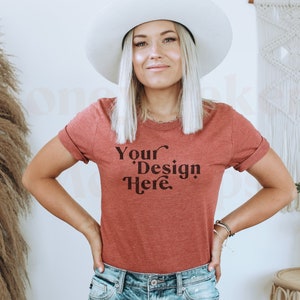 Bella Canvas 3001 Mockup | Shirt Mock | Heather Clay Bella Canvas 3001 Mockup | T-Shirt Mockup | Model Mockup | Boho Mockup | Lifestyle Mock