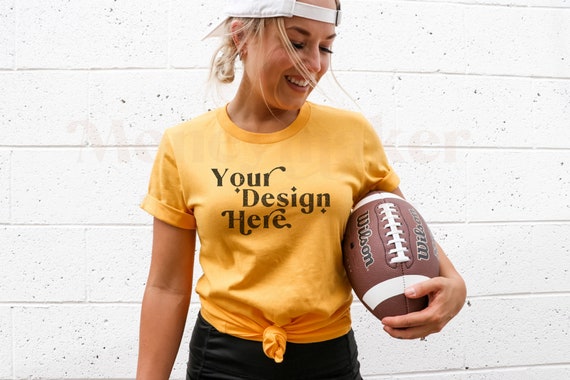 Gold Bella Canvas 3001 Mockup | Gameday Mockup | Sports Mockup | Team Mockup | Fall Mockup | Superbowl Mock | Football Mockup