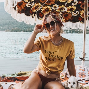 Bella Canvas 3001 Mockup | Bella Canvas Mustard Shirt | Tshirt Mockup | Spring Shirt Mockup | Summer T-Shirt Mockup | Model Mockup