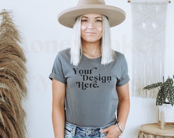 Bella Canvas 3001 Mockup | Bella Canvas Asphalt Shirt | Asphalt Bella Canvas 3001 Mockup | Alphalt Shirt Mockup | Model Mockup | Boho Mockup