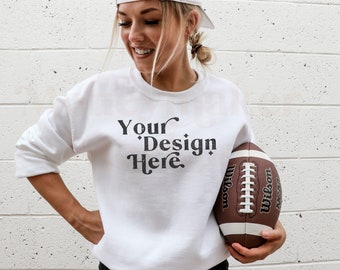 White Gildan 18000 Mockup | Gameday Mockup | Sports Mockup | Team Mockup | Fall Mockup | Superbowl Mock | Football Mockup | Model Mockup
