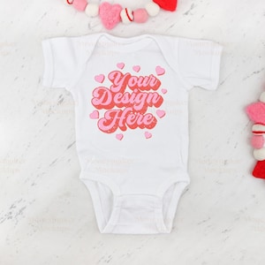 Valentines Day Mockup | Baby Bodysuit Rabbit Skins 4400 Mockup | Valentines Bodysuit Mockup | Baby Mockup | White Baby Bodysuit Mockup