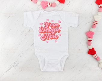 Valentines Day Mockup | Baby Bodysuit Rabbit Skins 4400 Mockup | Valentines Bodysuit Mockup | Baby Mockup | White Baby Bodysuit Mockup