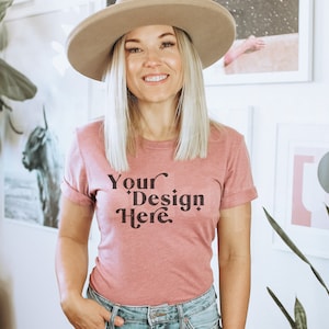 Bella Canvas 3001 Mockup | Heather Mauve Bella Canvas 3001 Mockup | T-Shirt Mockup | Model Mockup | Boho Mockup | Lifestyle Mock