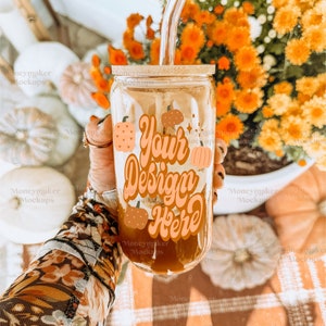 Libbey Glass Can Mockup | 16oz Glass Beer Can Mockup | Libbey Mockup | Fall Mug Mockup | Halloween Mug Mockup | Fall Mug Mockup