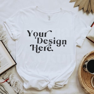 Bella Canvas 3001 Mockup | Bella Canvas White Shirt | Flat Lay Tshirt Mockup | Bookworm Mockup | Book Lovers Mockup | Lifestyle Shirt Mock