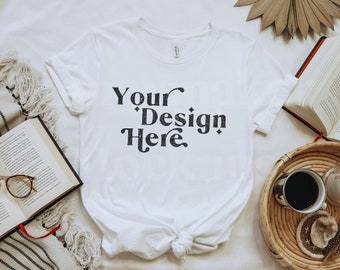 Bella Canvas 3001 Mockup | Bella Canvas White Shirt | Flat Lay Tshirt Mockup | Bookworm Mockup | Book Lovers Mockup | Lifestyle Shirt Mock